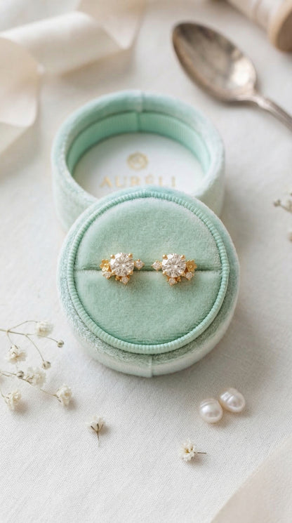 14K Gold Diamond Bloom Stud Earrings