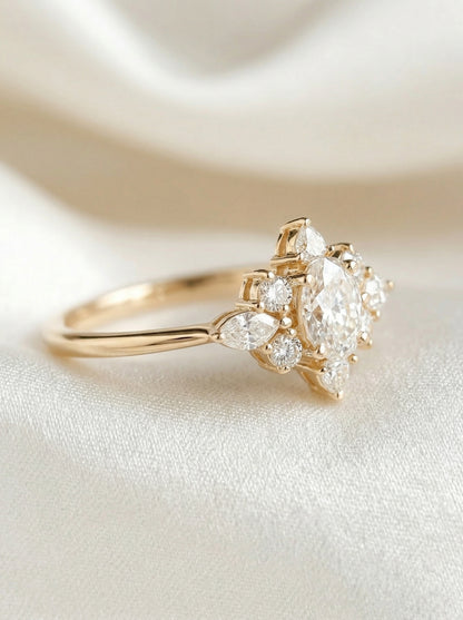 14K Gold Oval Diamond Ring