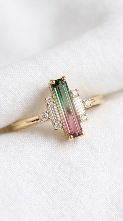 14K Gold Watermelon Tourmaline Ring