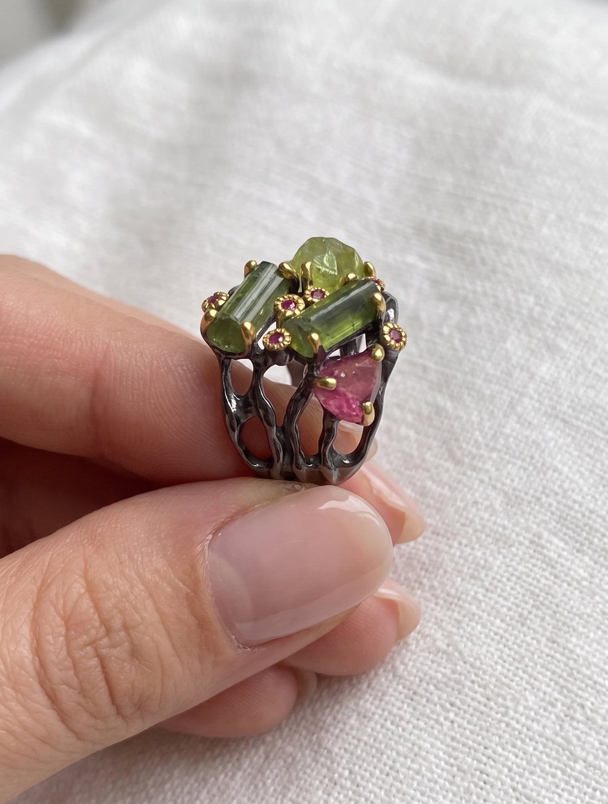 925 Sterling Silver Raw Tourmaline Statement Ring