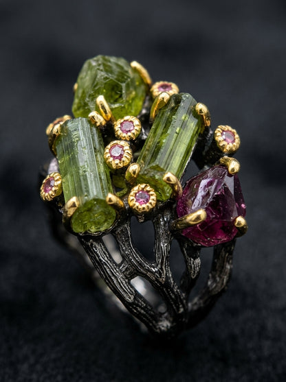 925 Sterling Silver Raw Tourmaline Statement Ring