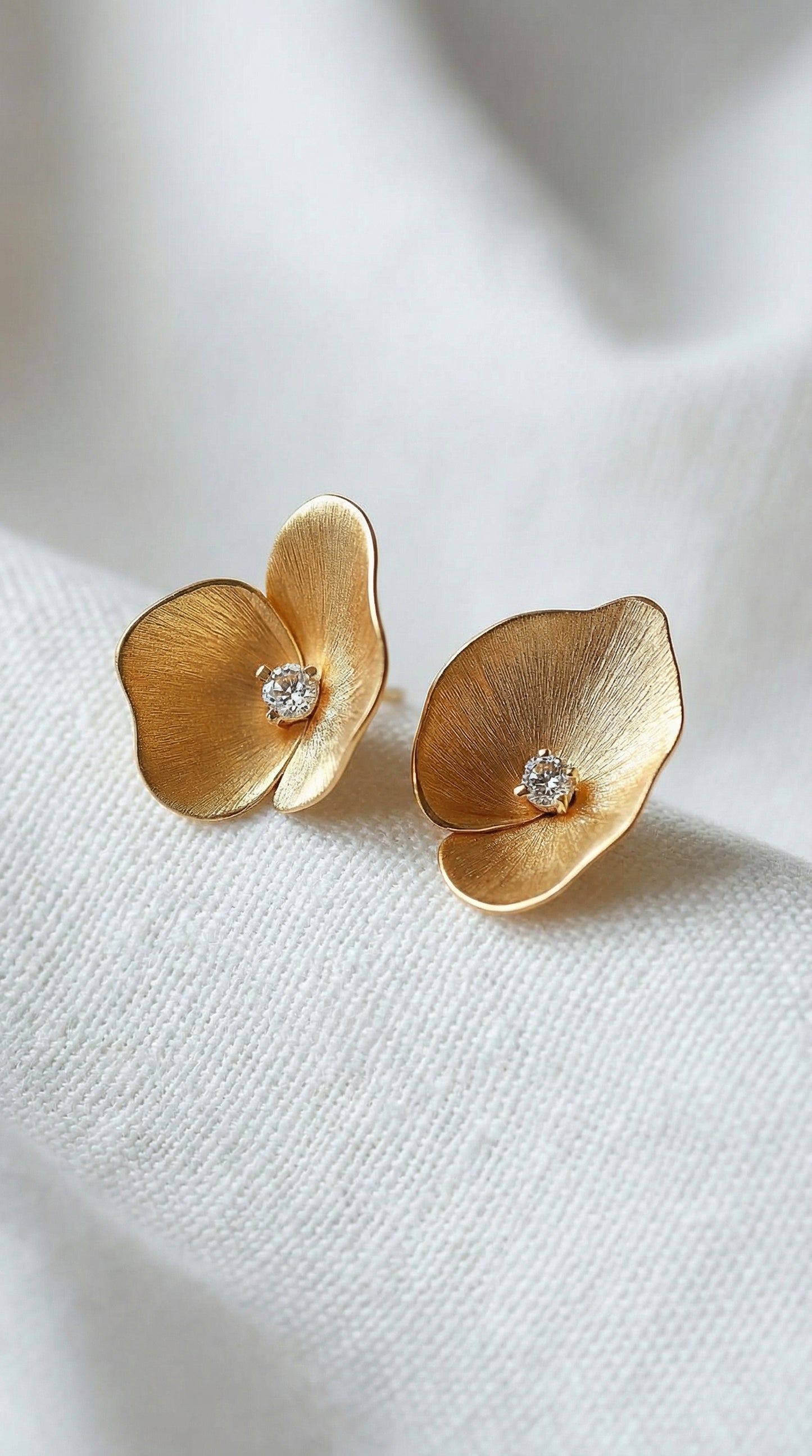 14K Gold Diamond Flower Stud Earrings