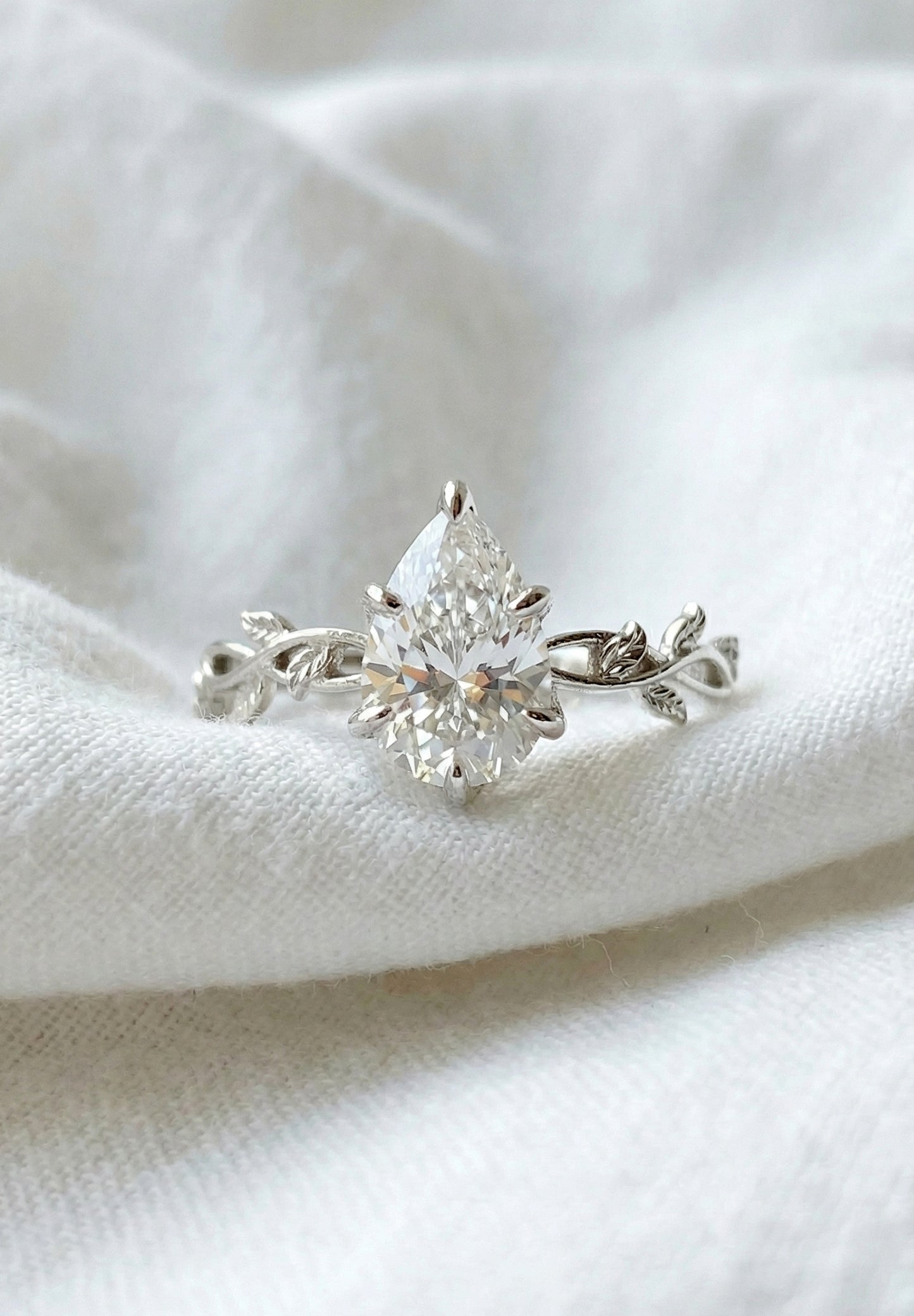 14K Gold Pear Diamond Nature Ring