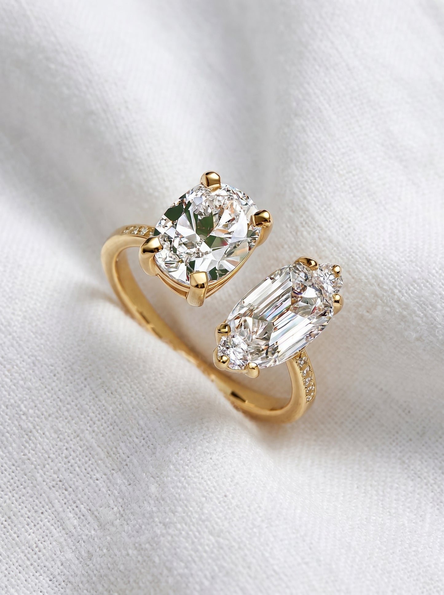 14K Gold Toi Et Moi Diamond Open Ring