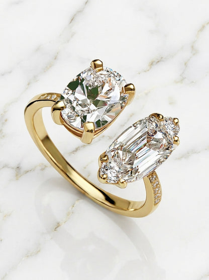 14K Gold Toi Et Moi Diamond Open Ring