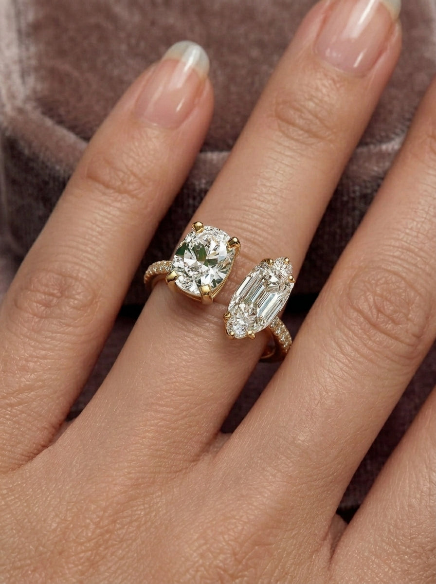 14K Gold Toi Et Moi Diamond Open Ring