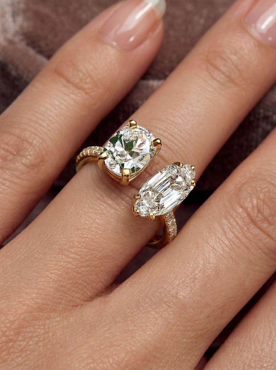 14K Gold Toi Et Moi Diamond Open Ring