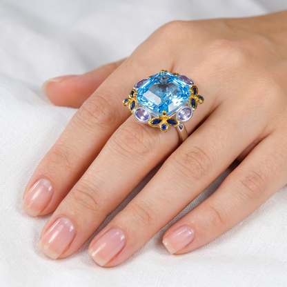 925 Silver Swiss Blue Topaz Ring