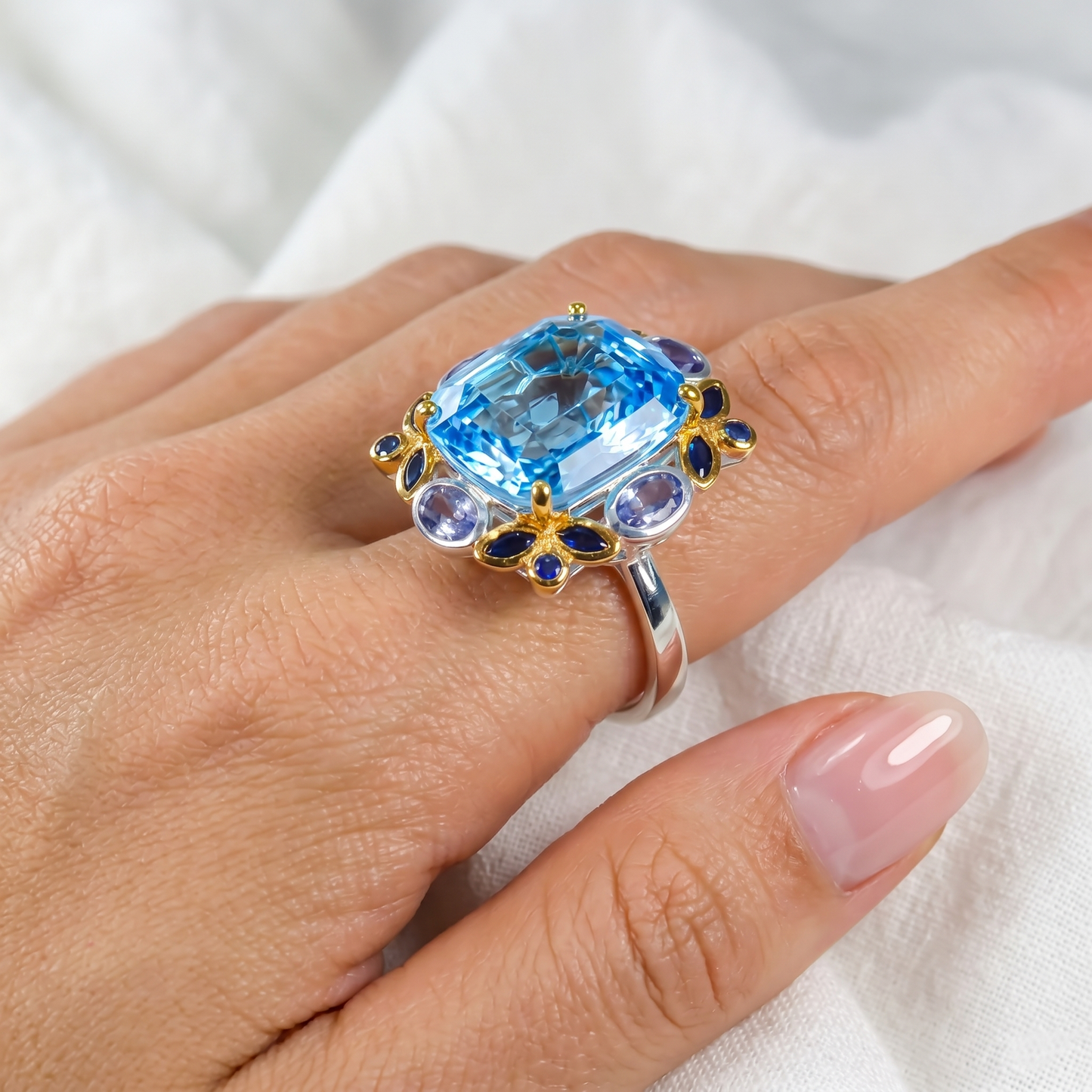 925 Silver Swiss Blue Topaz Ring
