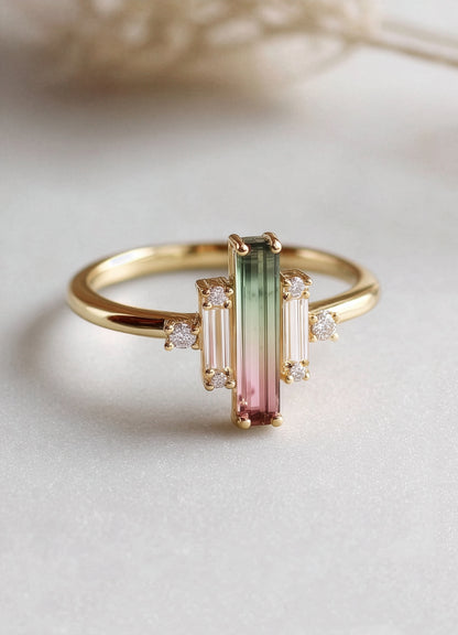 14K Gold Watermelon Tourmaline Ring